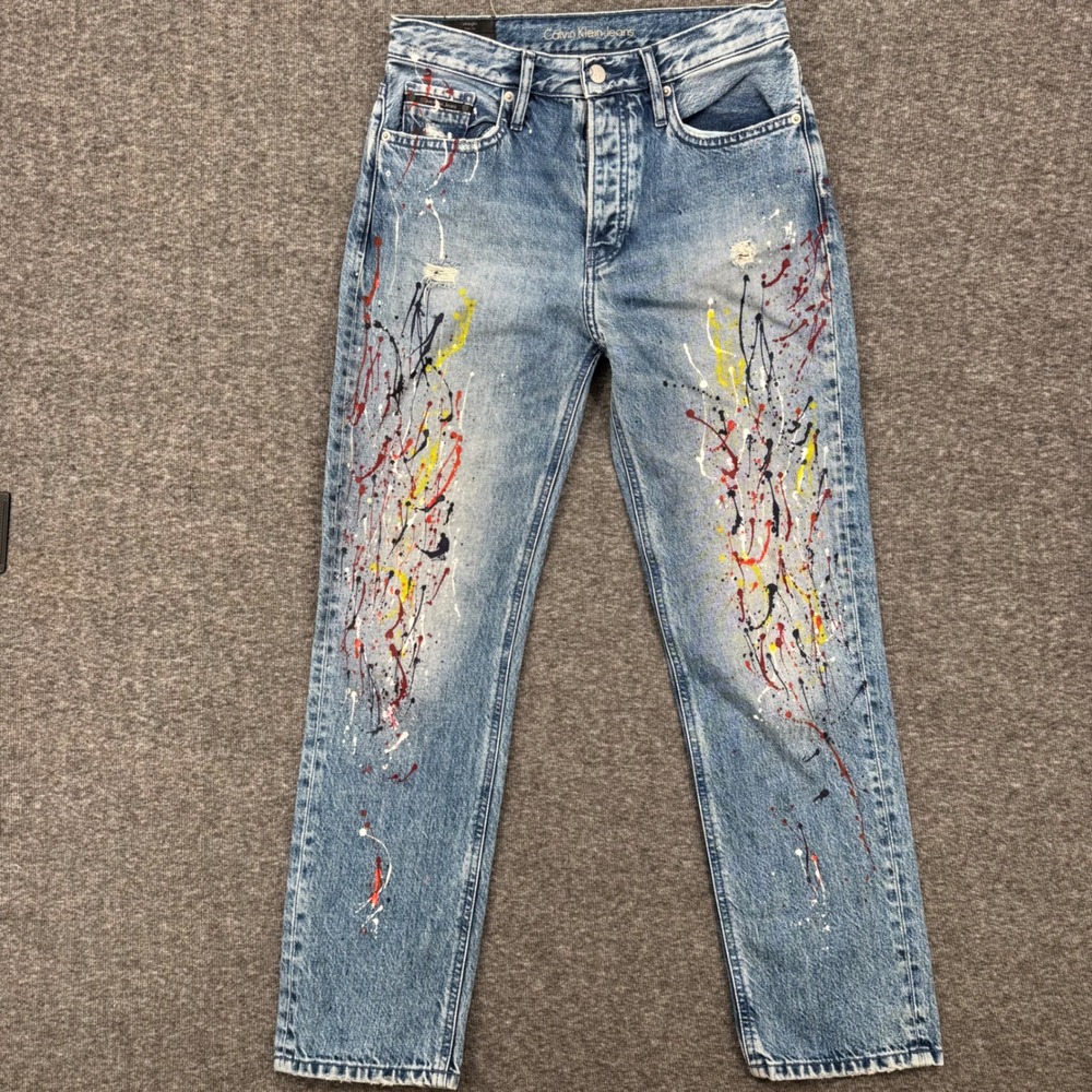 Calvin Klein Jeans Mens 26 Straight High Rise Paint Splatter Italian Denim